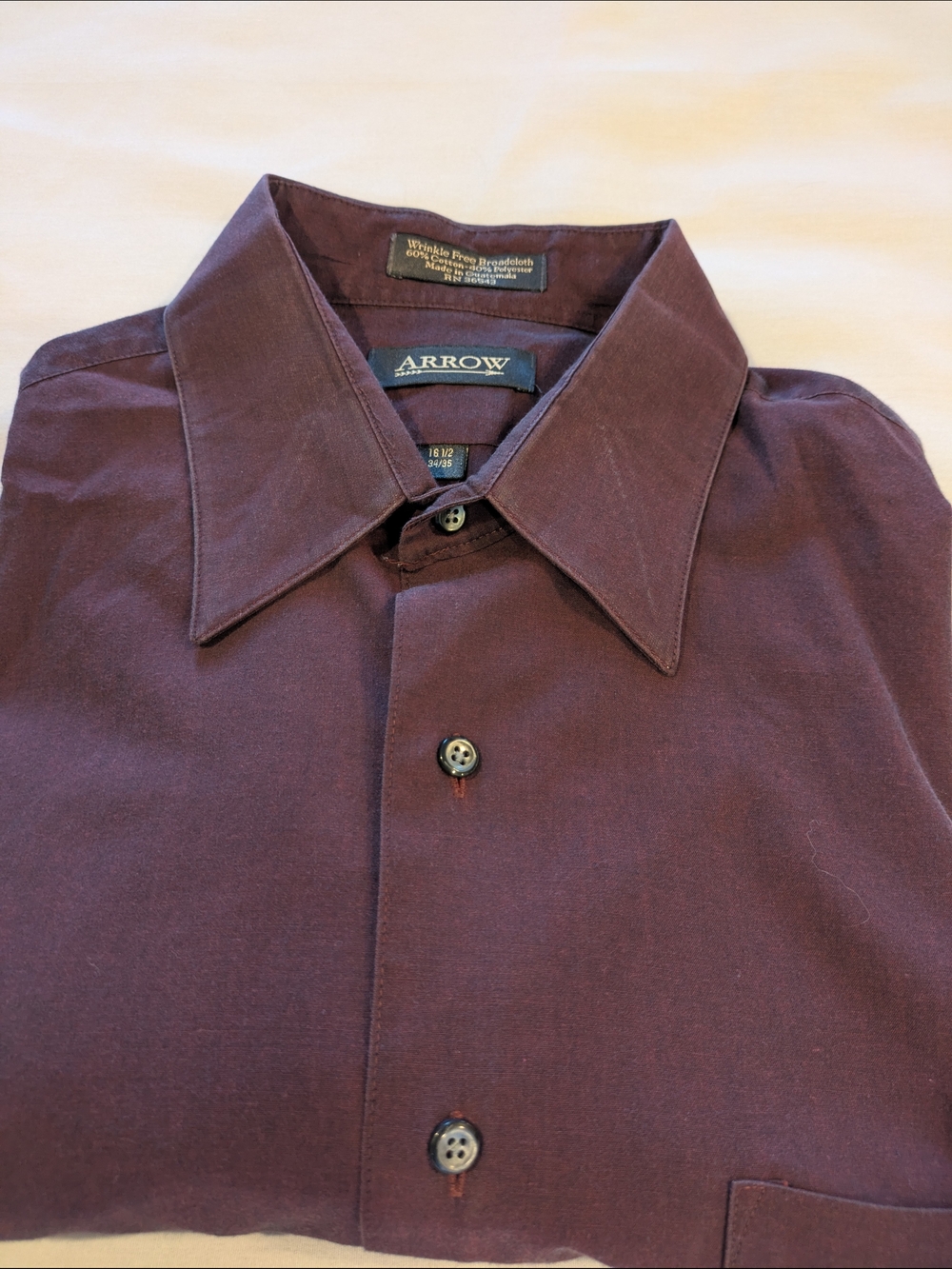 Arrow Men’s Burgundy Long-Sleeve Dress Shirt Size 16-1/2